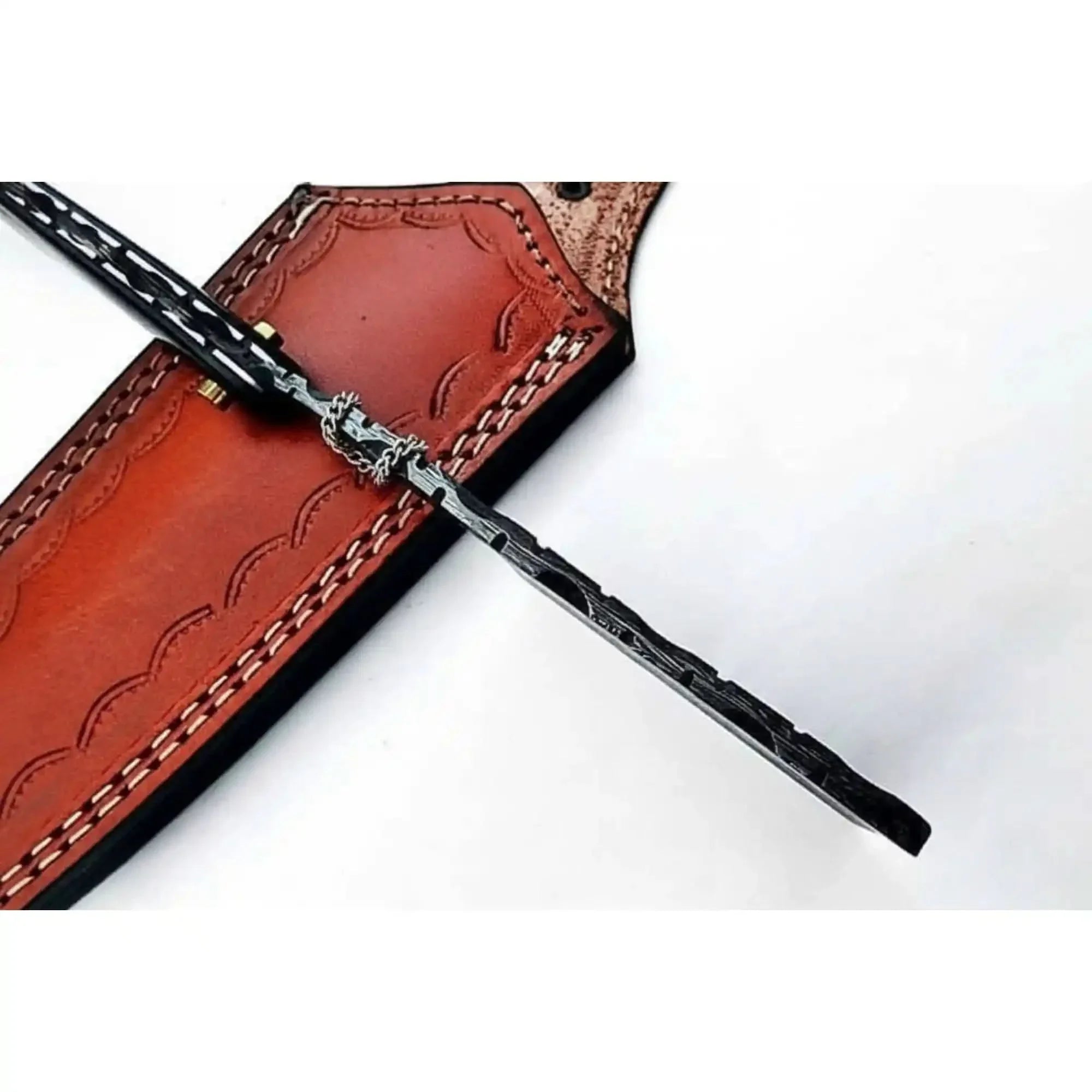 Damascus Steel Straight Barber Razor with Multicolor Wood Handle