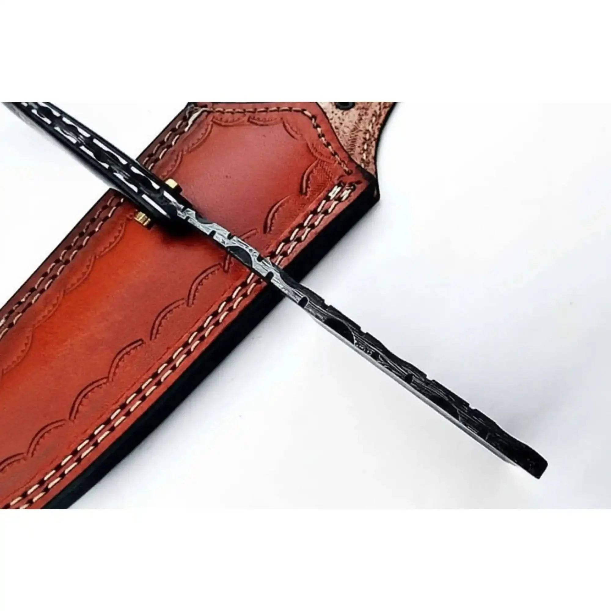 Damascus Steel Straight Barber Razor with Multicolor Wood Handle