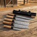 5-Piece Damascus Sujihiki Nakiri Knife Set – Olive Wood & Black Resin Handles