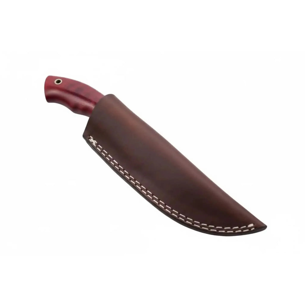 Damascus Trailing Point Skinner Knife with Red Wood Handle – 9 Inch Overall