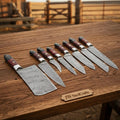 Handmade Damascus Western Chef Knife Set with Cleaver — 8-Piece Damascus Blades