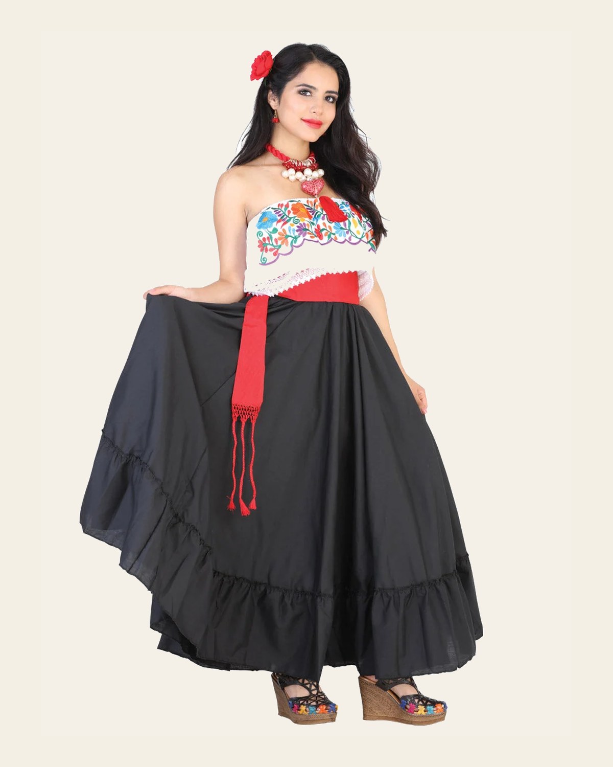 Dancing Skirt Doble Vuelo 100% Cotton Black 601620 on a warm cream background