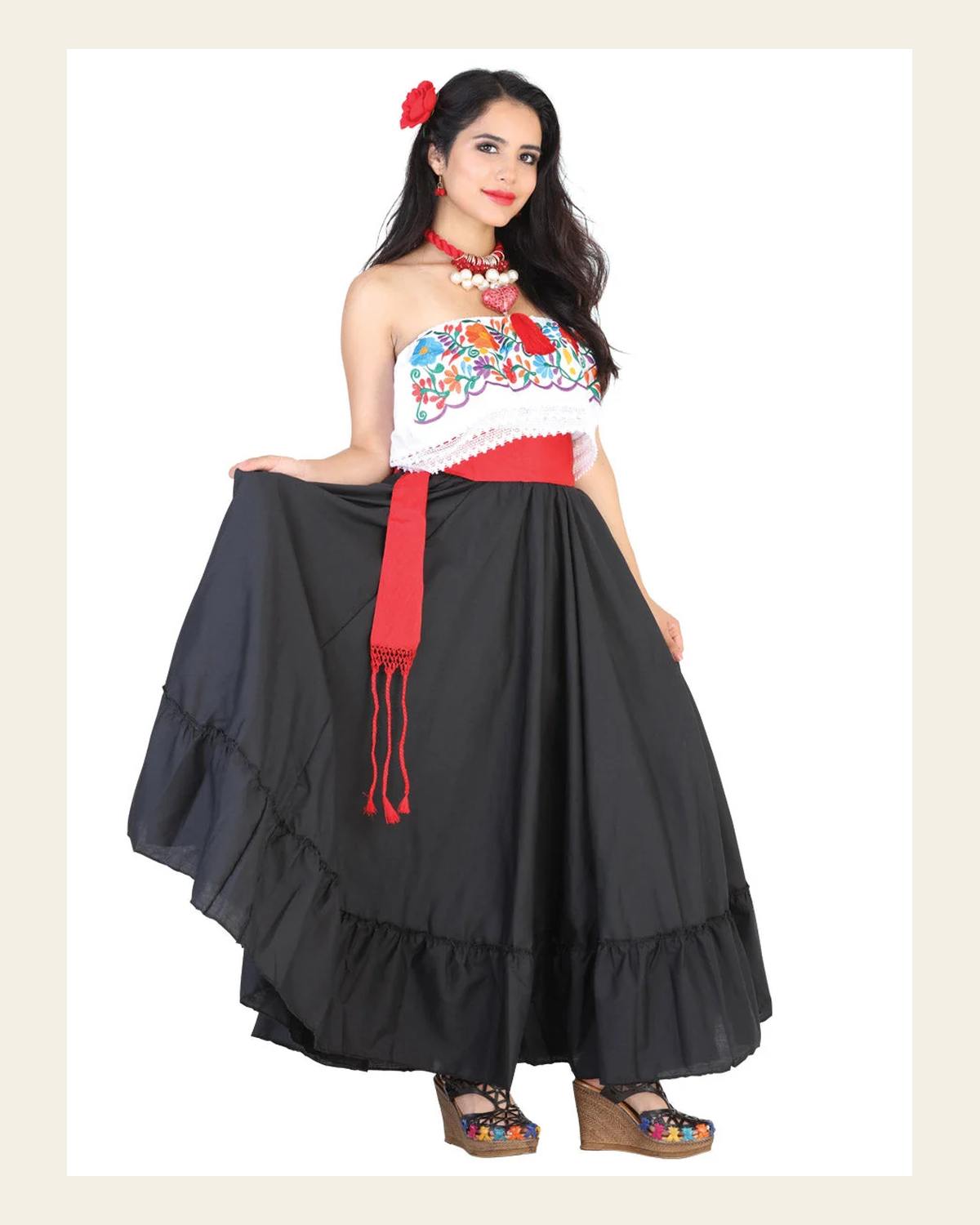 Dancing Skirt Doble Vuelo 100% Cotton Black 601620 on a warm cream background