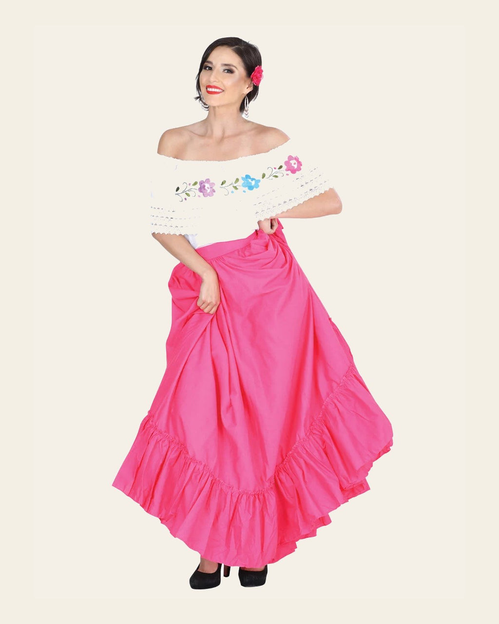 Dancing Skirt Doble Vuelo 100% Cotton Pink 601314 on a warm cream background