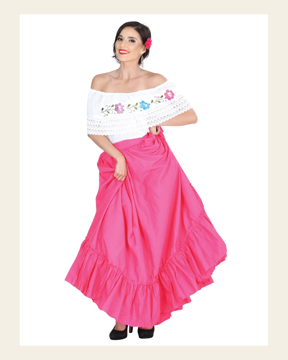 Dancing Skirt Doble Vuelo 100% Cotton Pink 601314 on a warm cream background