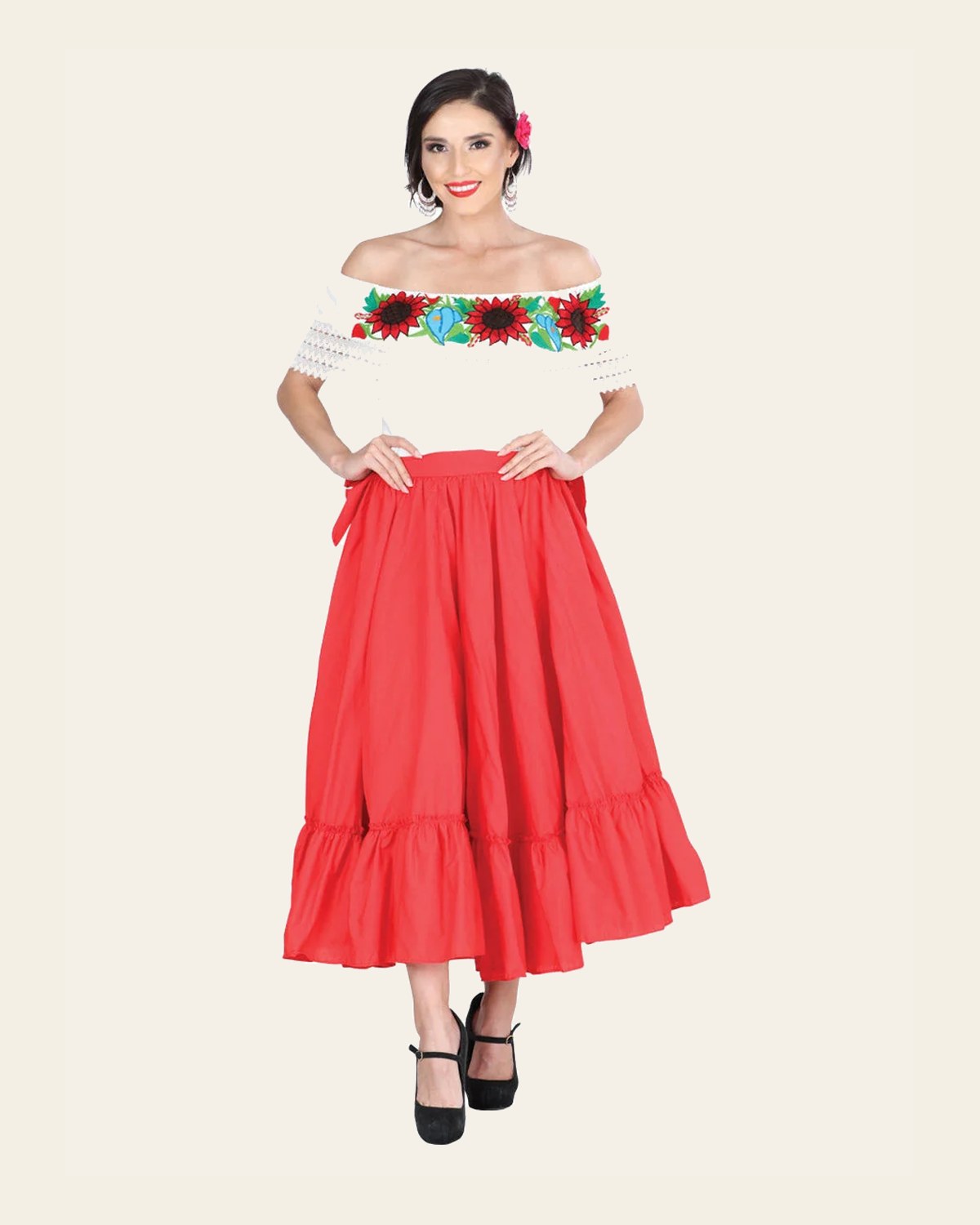 Dancing Skirt Doble Vuelo 100% Cotton Red 601312 on a warm cream background