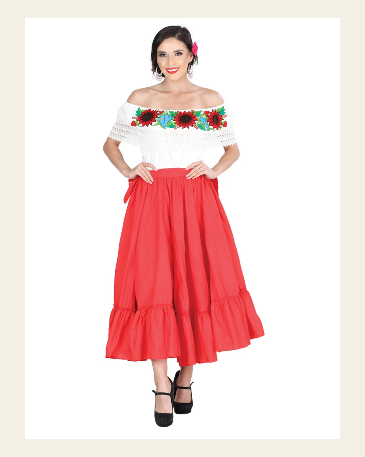 Dancing Skirt Doble Vuelo 100% Cotton Red 601312 on a warm cream background