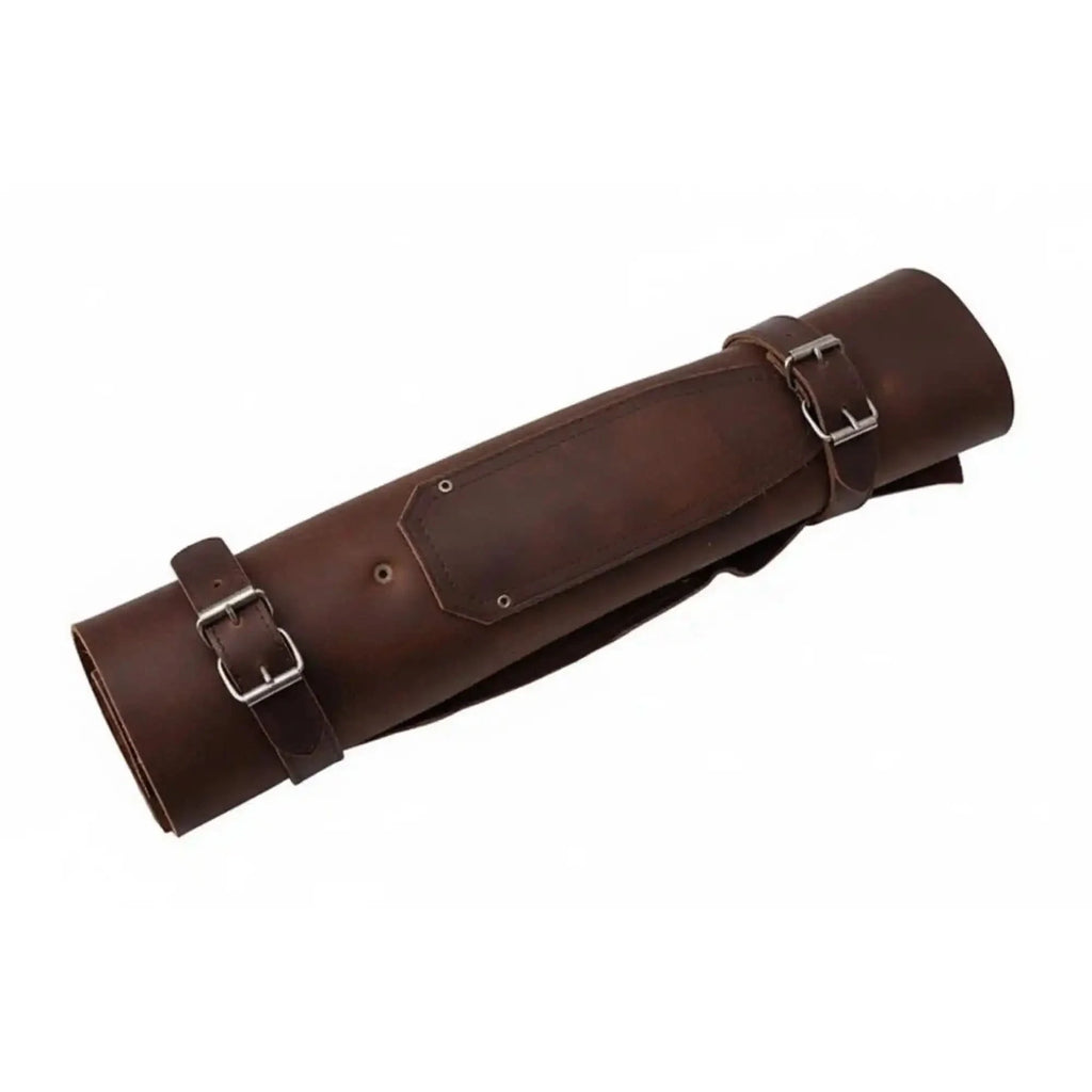 Hand-Forged Damascus Chef Knife Set with Leather Roll & Sharpening Rod - Rosewood Handle Collection