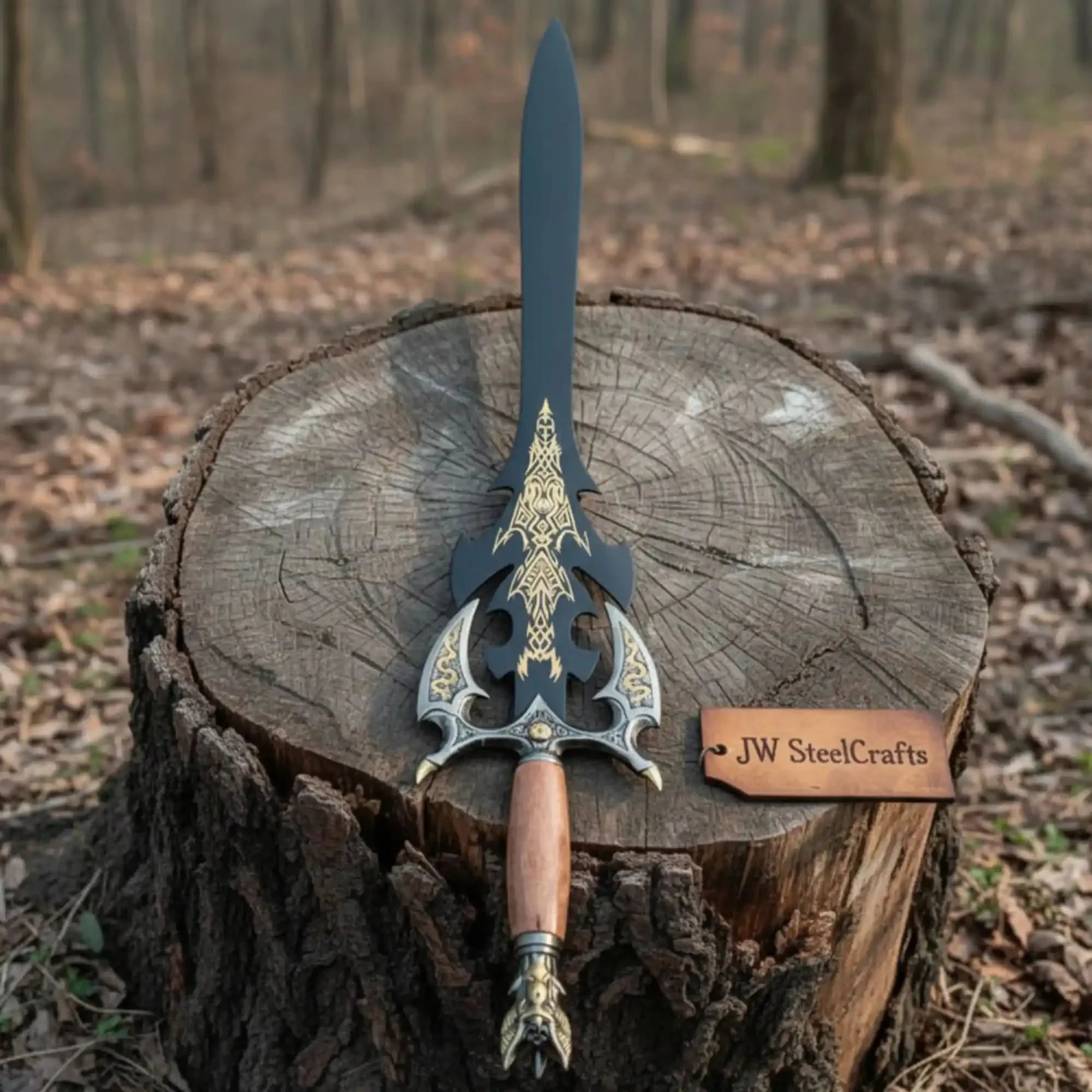 Handmade Dark Fantasy Sword with Gold Engraved Blade & Dragon Claw Pommel