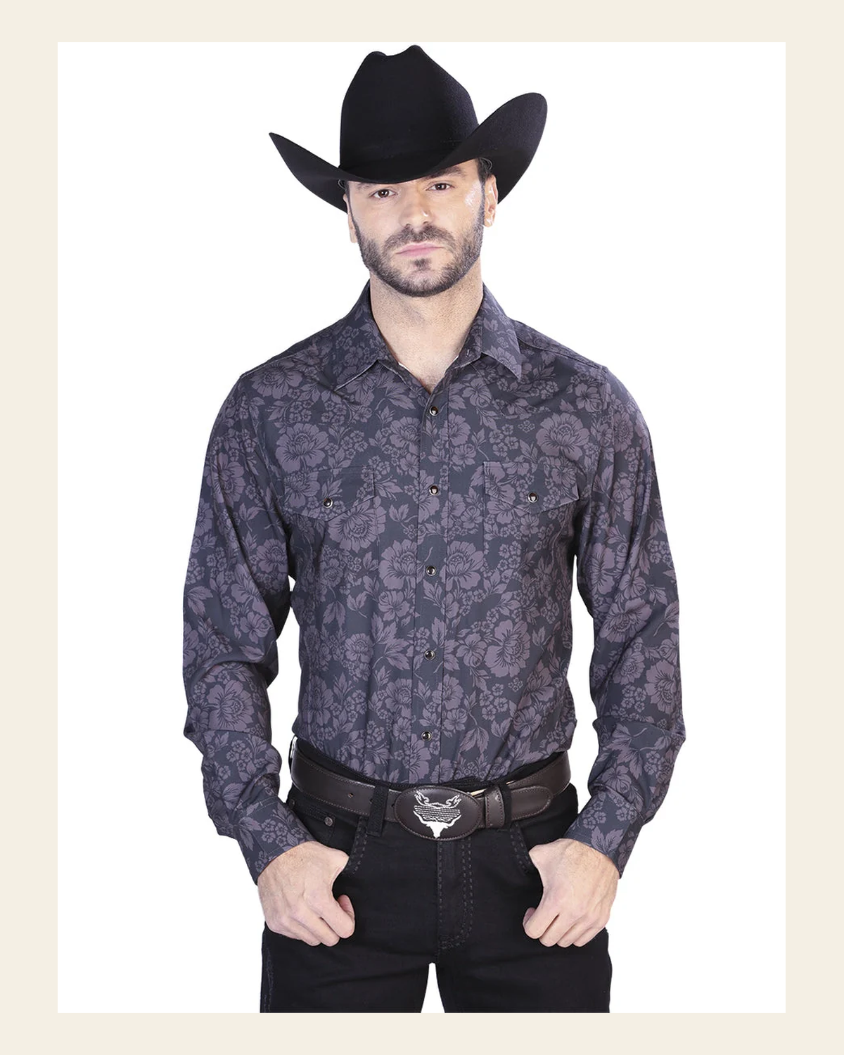 Dark Gray Casual Long Sleeve Shirt 44100 on a warm cream background