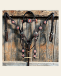 Dark Oil Basketweave Coral - Clear Browband/One Ear Tack Set #BBBC606 on a warm cream background
