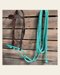Dark Oil Basketweave Turquoise Loping Hackamore #LHK005 on a warm cream background