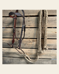 Dark Oil Basketweave Tan Loping Hackamore #LHK006 on a warm cream background
