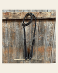 Dark Oil Basketweave with Silver Dots One Ear Headstall / Bridle on a warm cream background