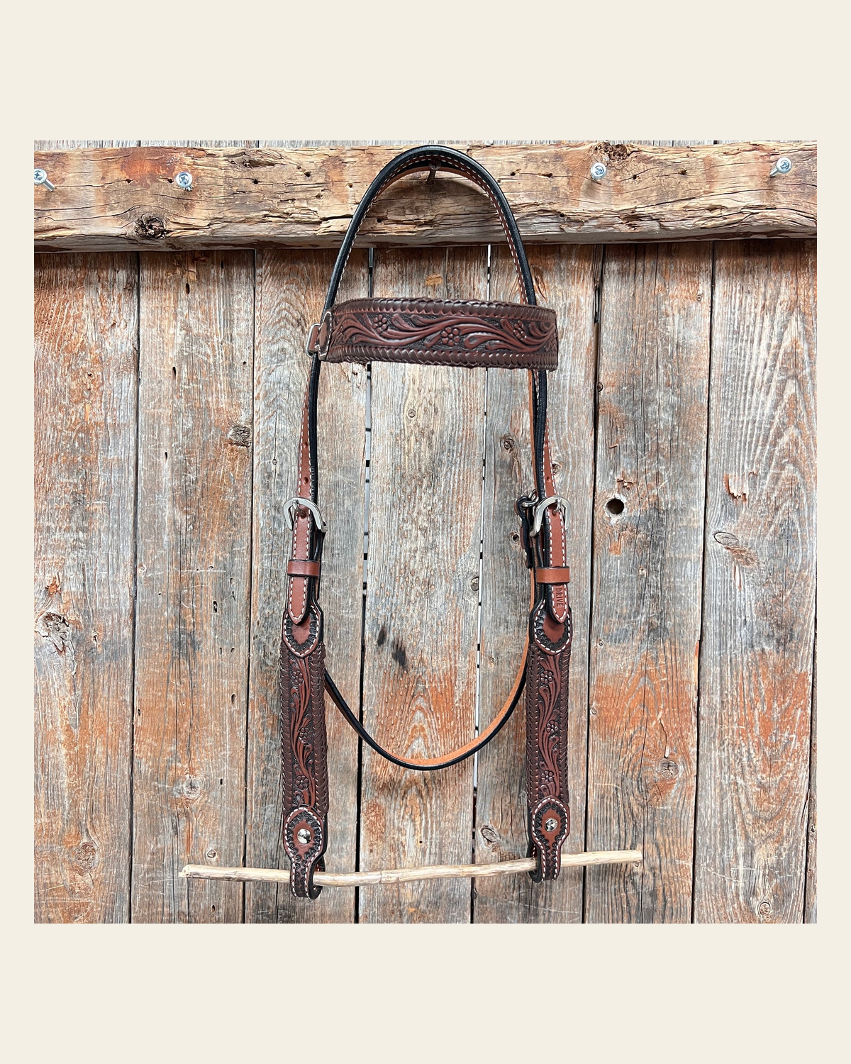 Dark Oil Braided Browband on a warm cream background