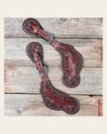 Dark Oil Braided Spur Straps #87052 on a warm cream background