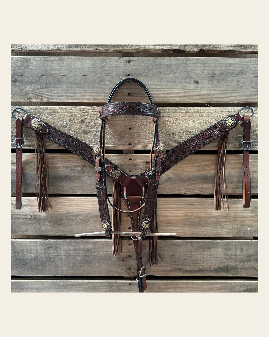 Medium Oil Braided Sunflower Browband / One Ear - Breastcollar Tack Set #BBBC649 on a warm cream background
