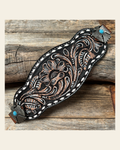 Dark Oil Buckstitch Bronc Noseband With Turquoise Conchos on a warm cream background