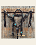 Dark Oil Copper and Antique Silver Browband | One Ear Tack Set #BBBC514 on a warm cream background