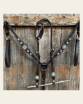 Dark Oil Floral Clear One Ear/ Breastcollar Tack Set #OEBC517 on a warm cream background