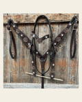 Dark Oil Floral Tooled Roses Browband & Breastcollar Tack Set #BBBC487 on a warm cream background