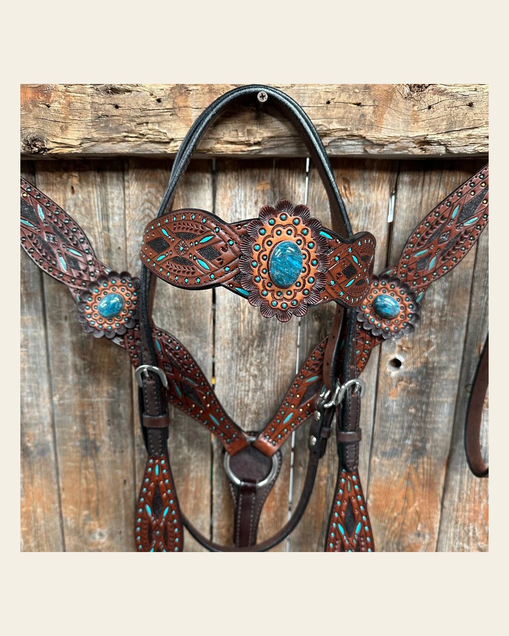 Dark Oil Hand Painted Blue Rosettes Browband/ Breastcollar Tack Set #BBBC522 on a warm cream background