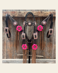 Dark Oil Honeycomb Copper Dot Copper Pink and Champagne Browband / Breastcollar Tack Set #BBBC614 on a warm cream background
