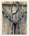 Dark Oil One Ear Headstall & Breastcollar Set #OEBC416 on a warm cream background