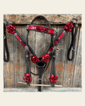 Dark Oil Silver Dot Red Roses Browband/Breastcollar Tack Set #BBBC570 on a warm cream background