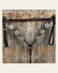 Dark Oil Silver Flower Breastcollar #BC120 on a warm cream background