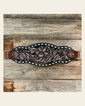 Dark Oil With Buckstitching Bronc Noseband on a warm cream background