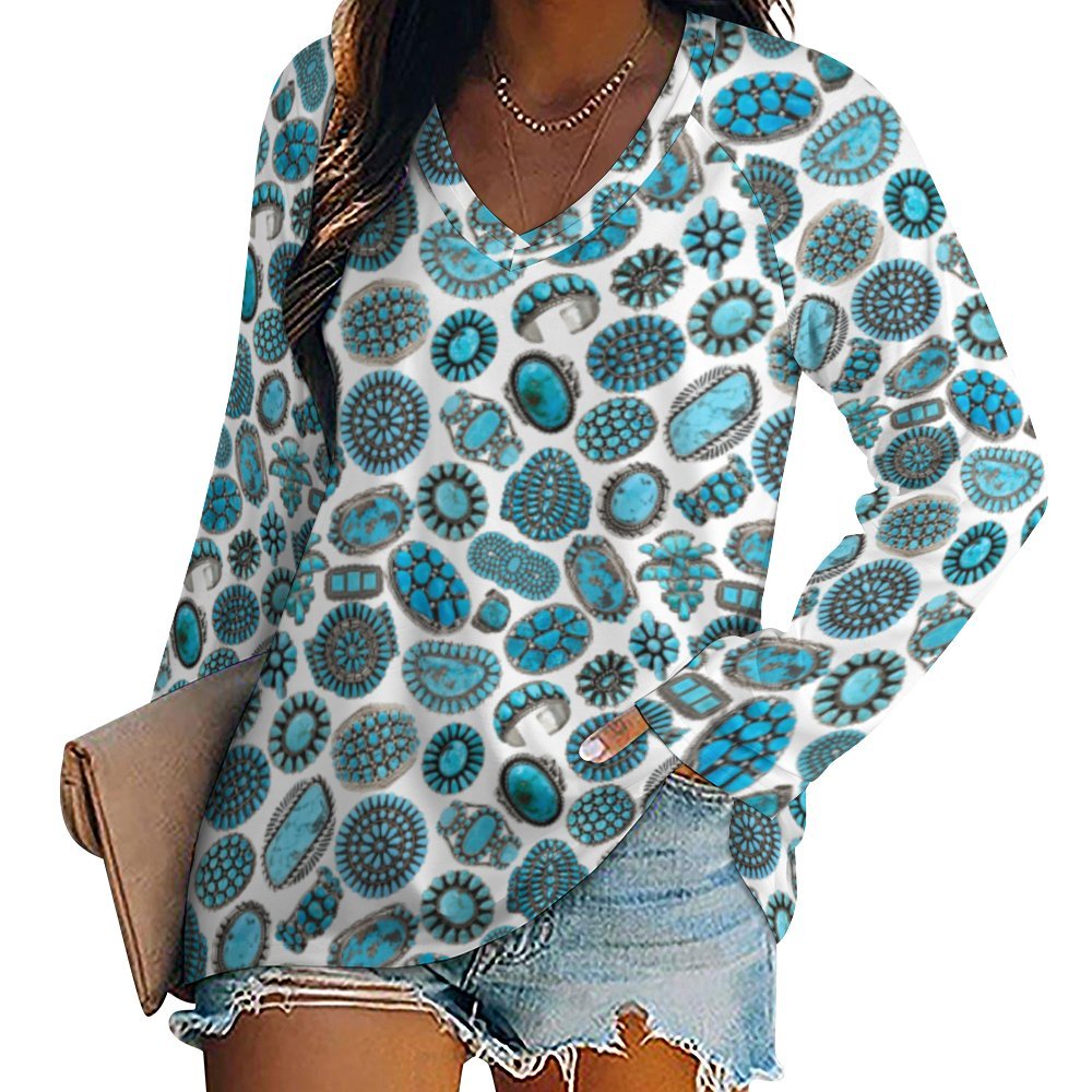 Baha Ranch Turquoise Crazy Long Sleeve Top by Baha Ranch Western Wear