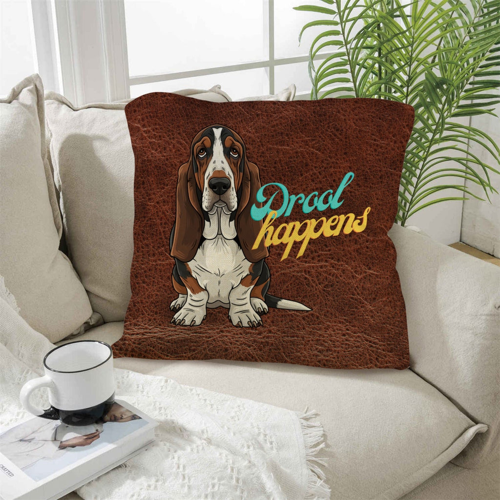 Baha Ranch Basset Hound Drool Happens Pillow Case Made In America by Baha Ranch Western Wear