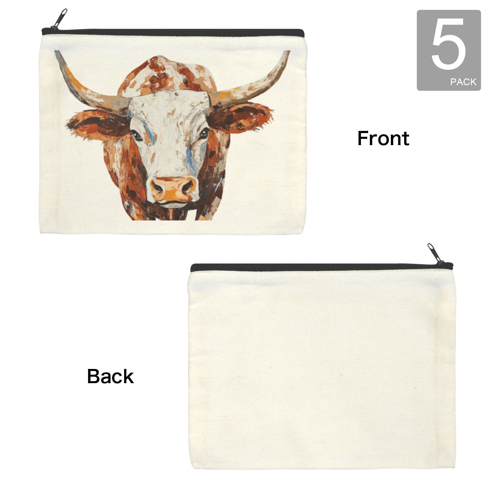 Baha Ranch Western Bull Pack of 5 bags Cosmetic Bag Made in America by Baha Ranch Western Wear - product image 4