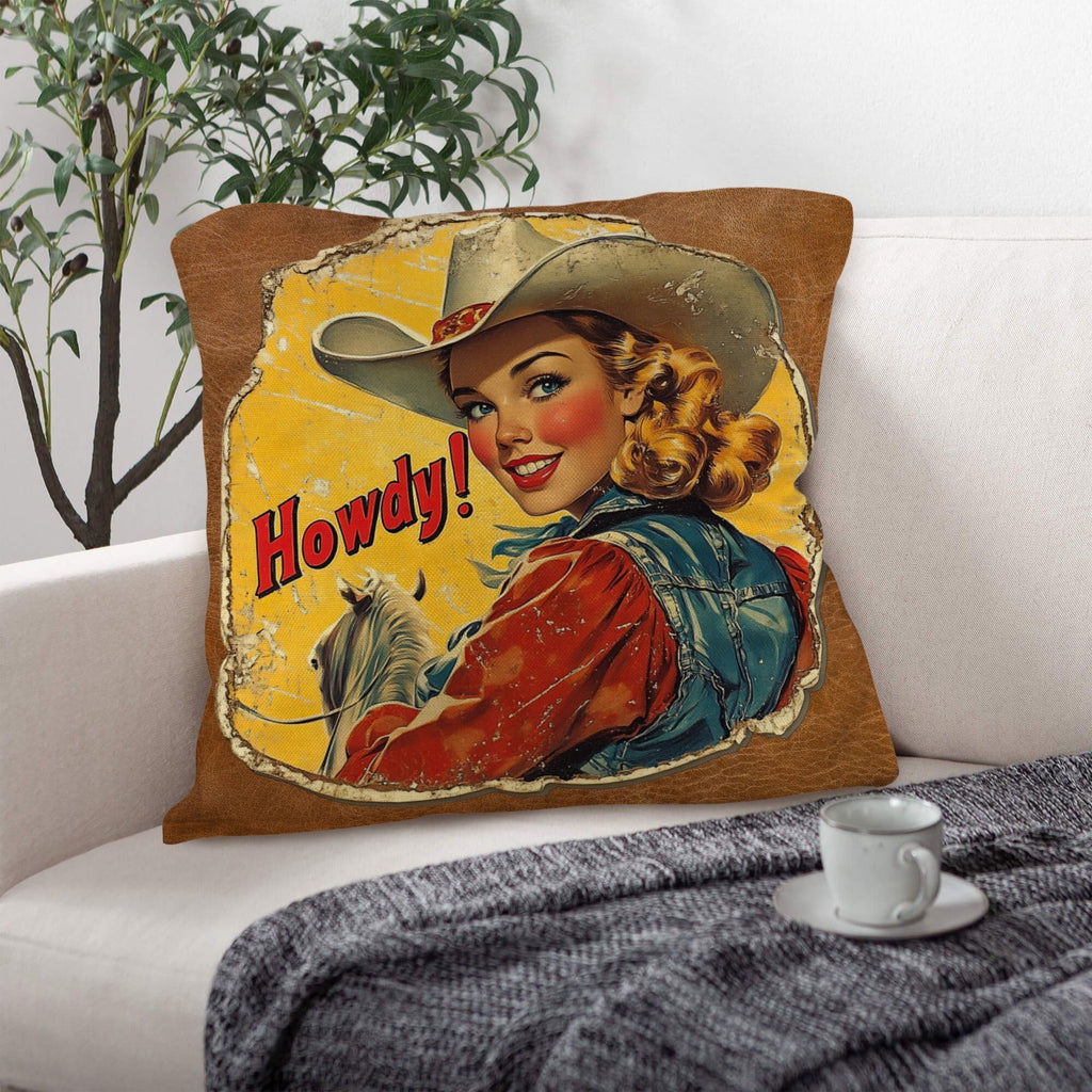 Baha Ranch Vintage Cowgirl Howdy Throw Pillow 18 x 18 Made in America by Baha Ranch Western Wear - product image 2