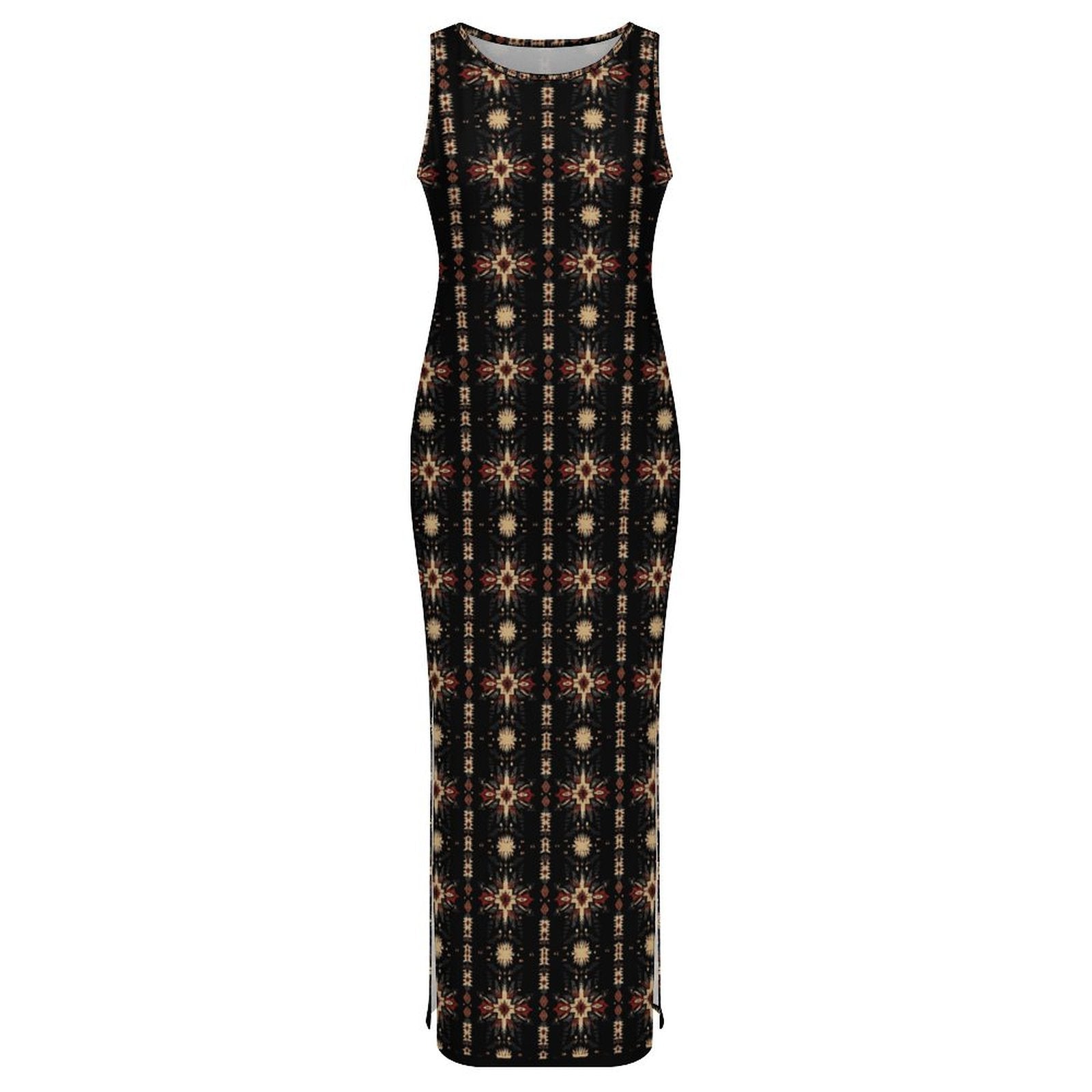 Baha Ranch Black and Tan Aztec Sleeveless Bodycon Side Slit Maxi Dress by Baha Ranch Western Wear - product image 3