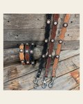 Genuine Leather Dog Collar or Leash With Copper AB Conchos 10" to 22" DC33 on a warm cream background
