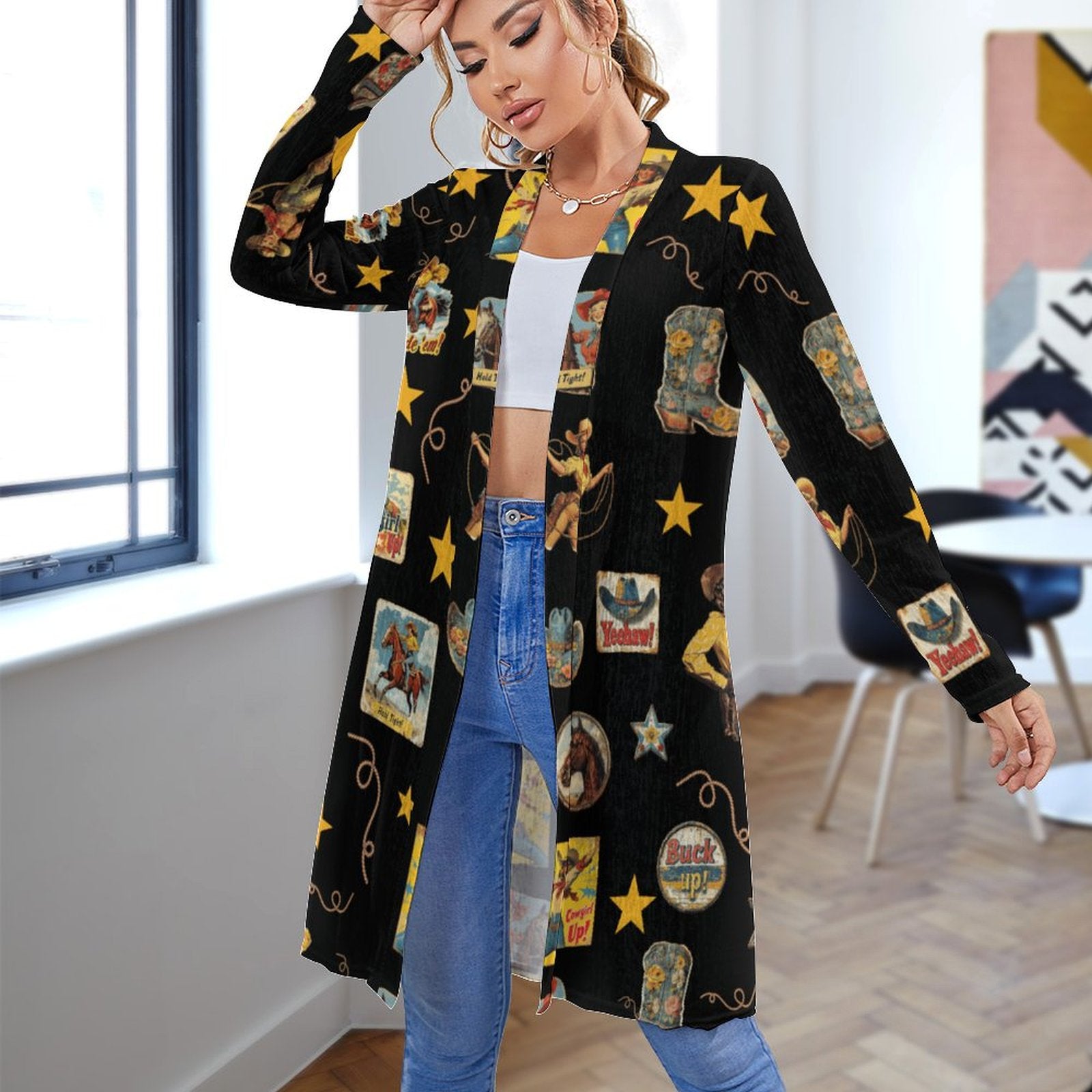 Baha Ranch Vintage Cowgirl Collage Western Lightweight Cardigan by Baha Ranch Western Wear - product image 3
