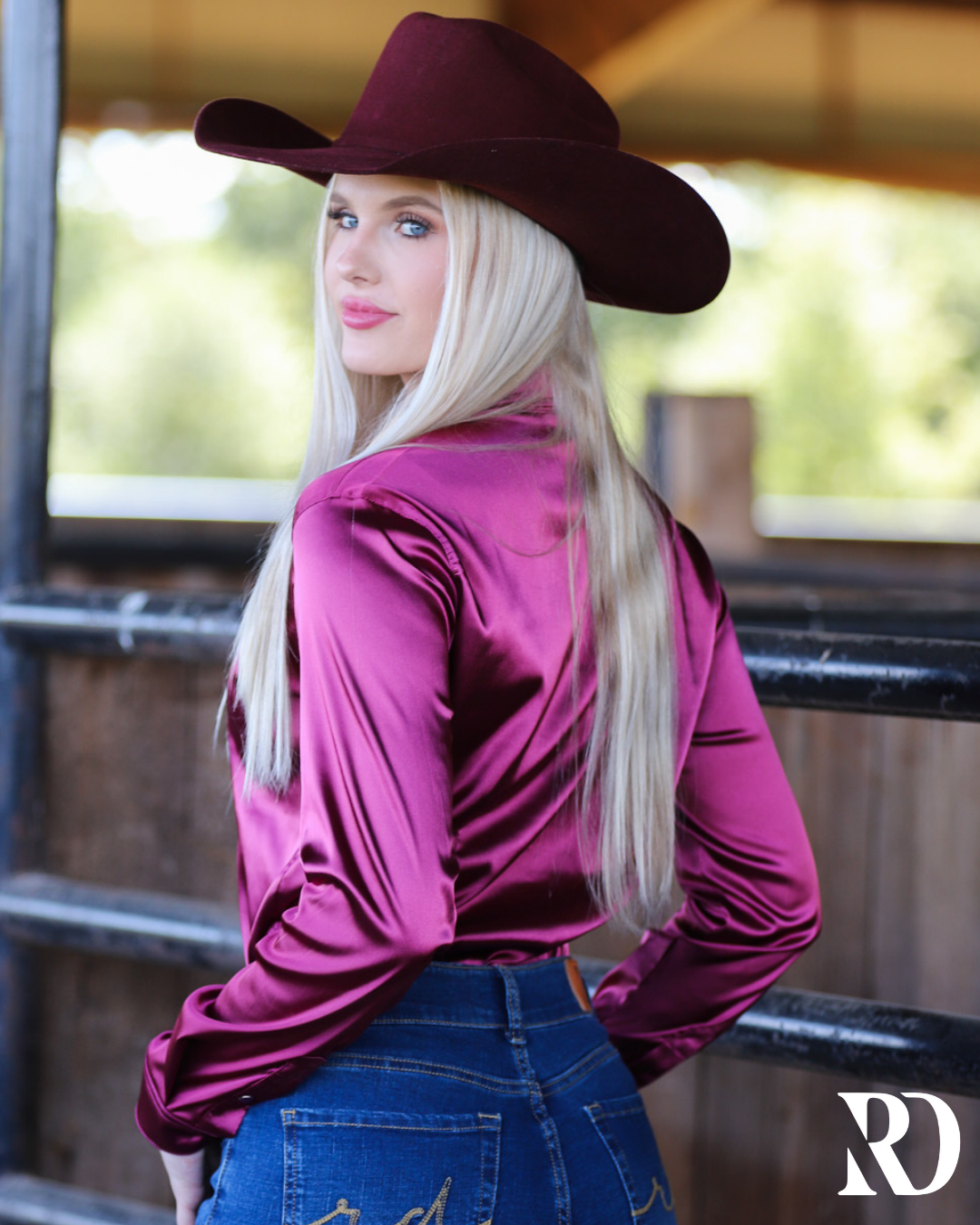 Deep Plum Satin Performance Rodeo Shirt — view 2