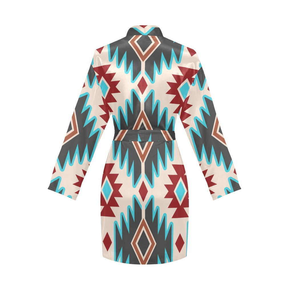 Baha Ranch Turquoise Burgandy Aztec Women's Belted Satin Feel Dressing Lounge Robe by Baha Ranch Western Wear - product...