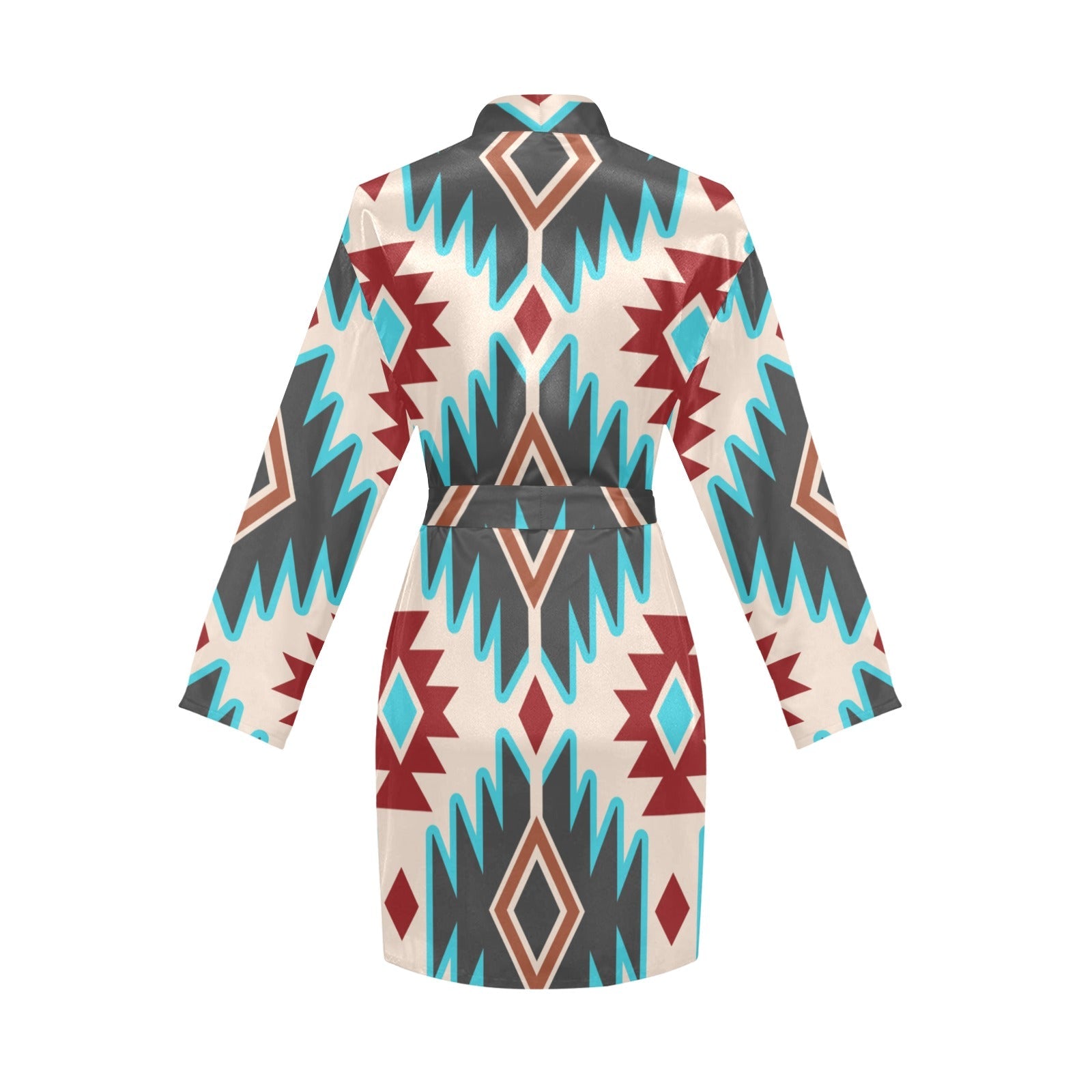 Baha Ranch Turquoise Burgandy Aztec Women's Belted Satin Feel Dressing Lounge Robe by Baha Ranch Western Wear - product...