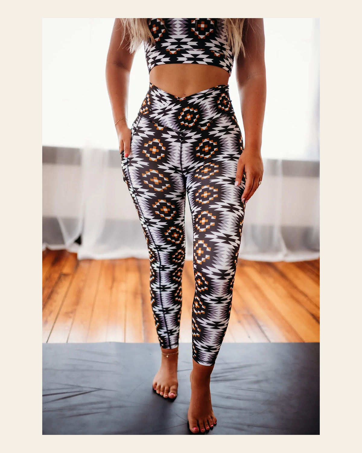 Del Rio Full Print Crossover Leggings on a warm cream background