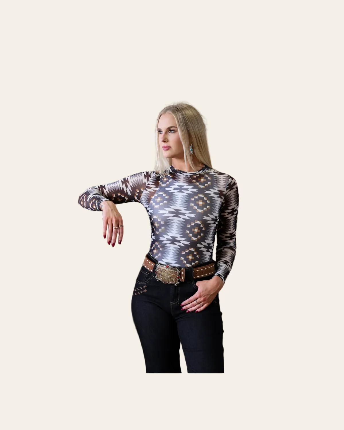 Del Rio Mesh Layering Top on a warm cream background