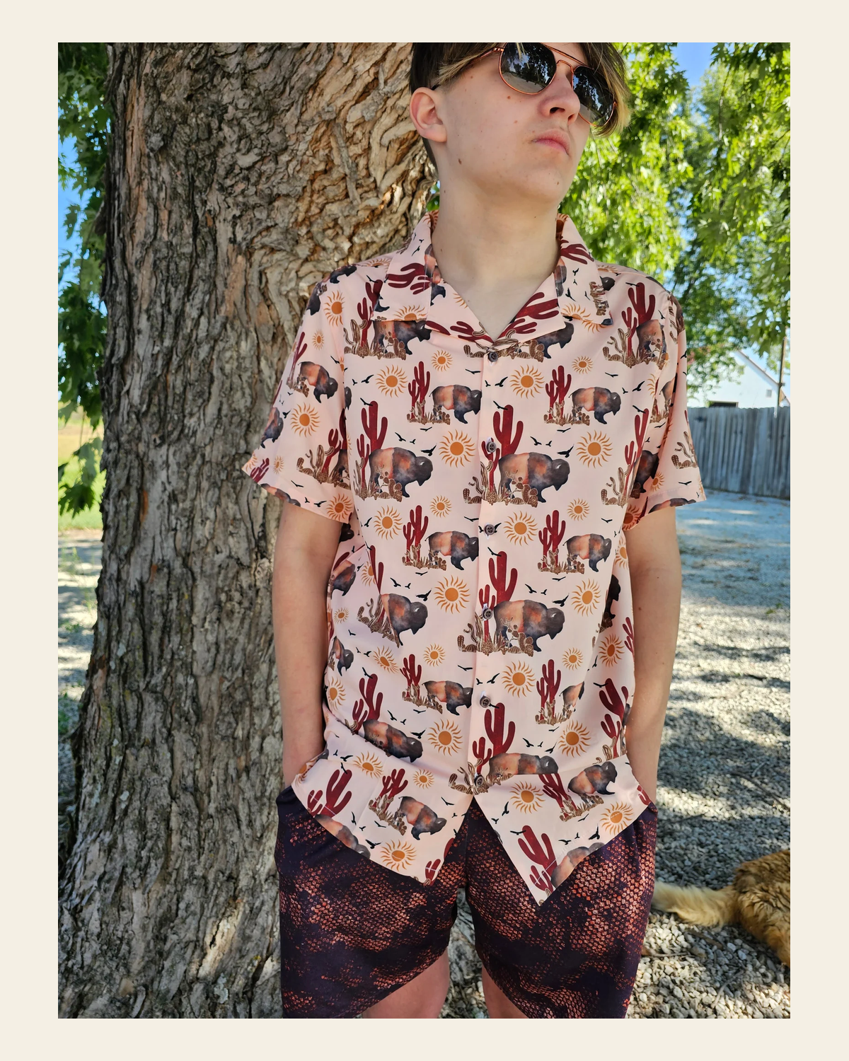 Desert Bison Men's Western Camp Shirt on a warm cream background