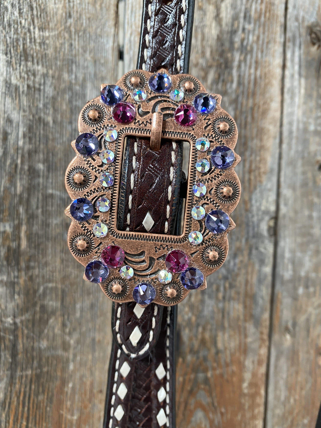 Dark Oil Buckstitch One Ear Headstall & Breastcollar - Pink #OEBC415 — view 10