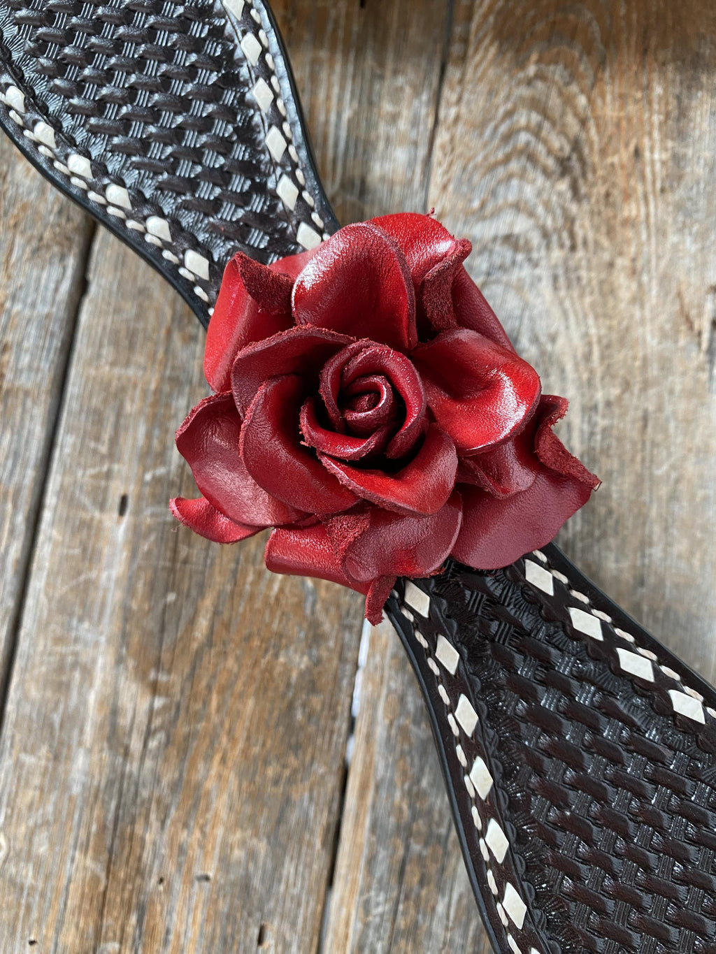 Dark Oil Buckstitch -Red Rose Browband Headstall & Breastcollar Tack Set #BBBC402 — view 2