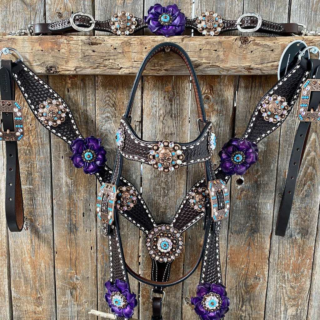 Dark Oil Purple Skull Browband - Breastcollar - Witherstrap Set #BBBC425
