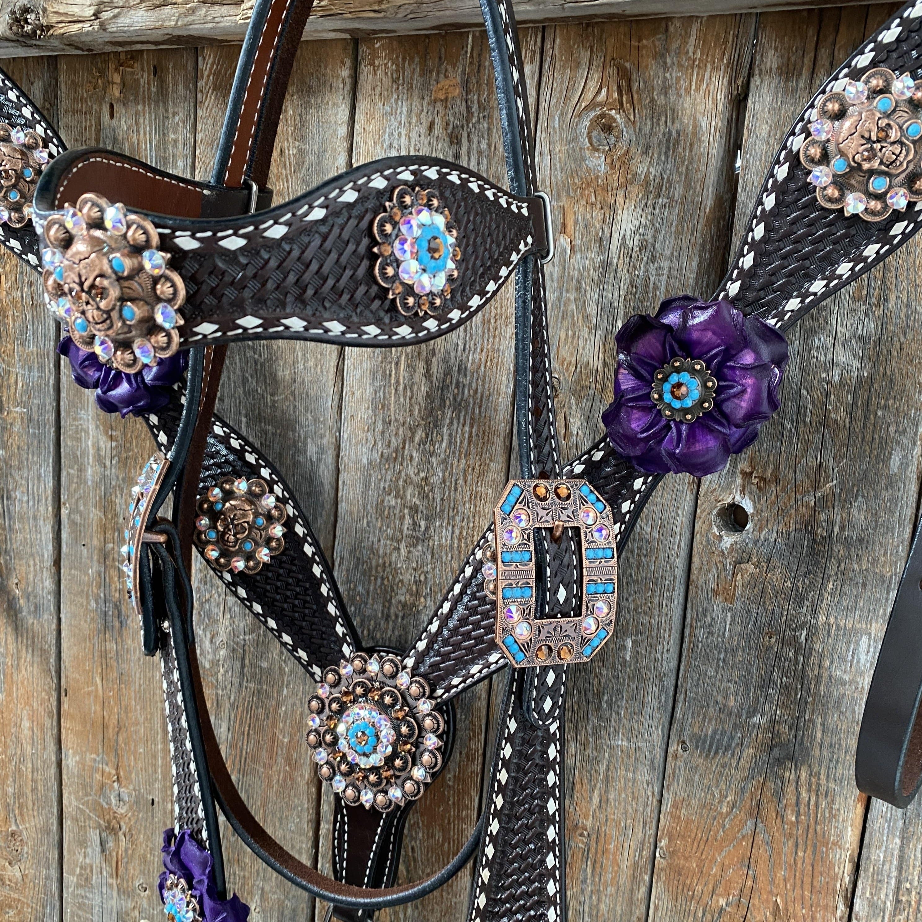 Dark Oil Purple Skull Browband - Breastcollar - Witherstrap Set #BBBC425 — view 2