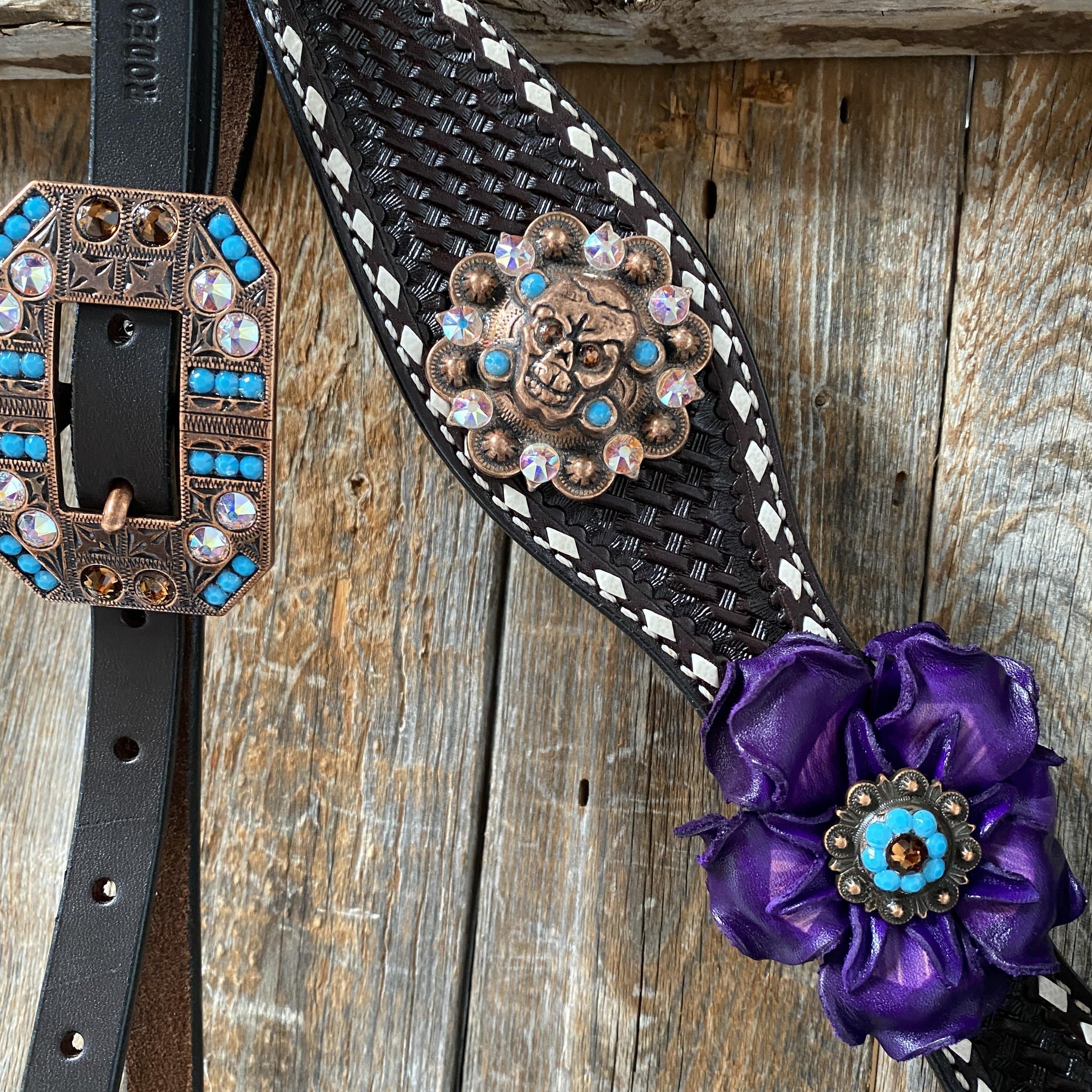 Dark Oil Purple Skull Browband - Breastcollar - Witherstrap Set #BBBC425 — view 5