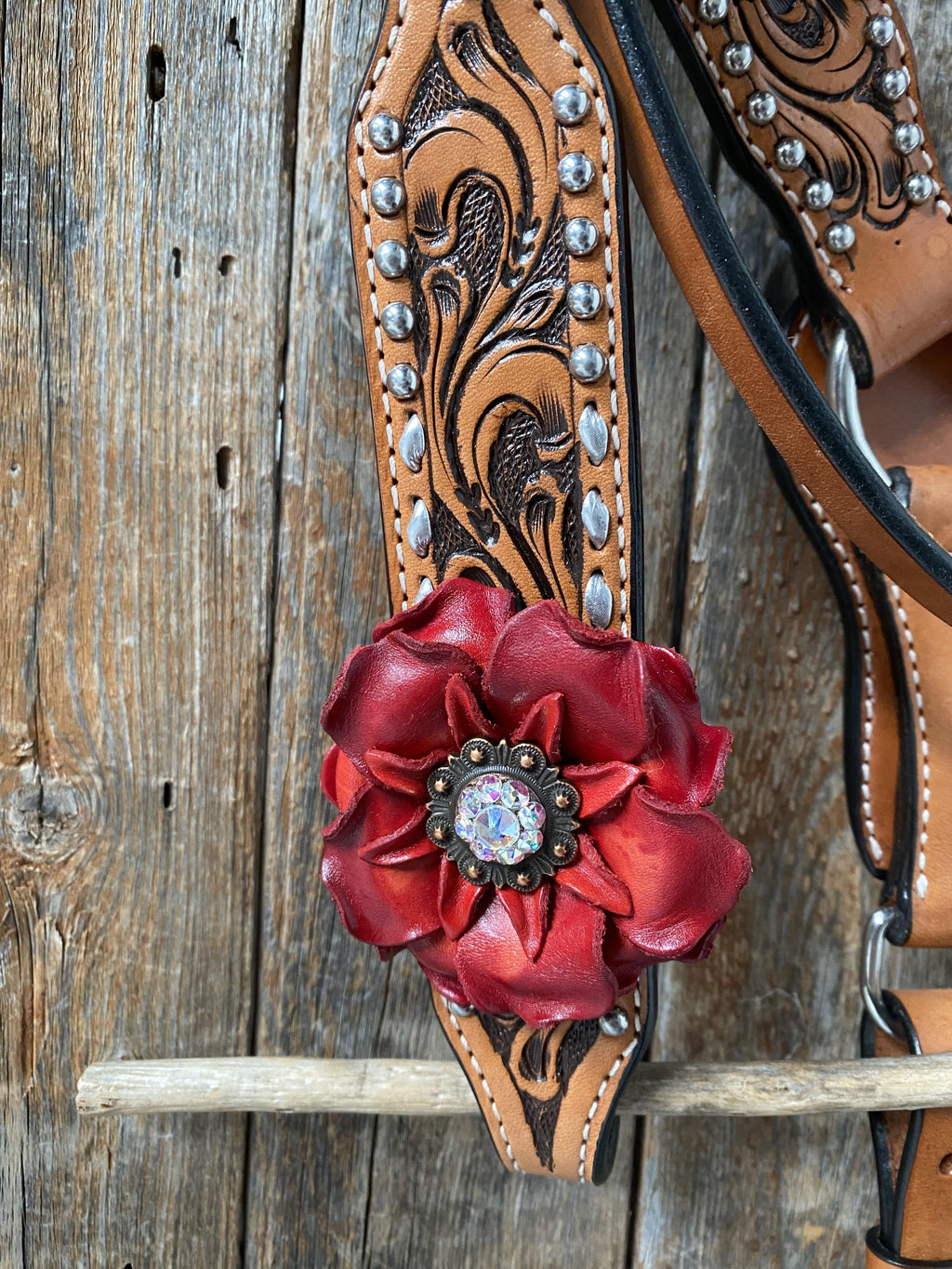 Silver Buckstitch Flower Browband Headstall & Breastcollar Set #BBBC405 — view 4